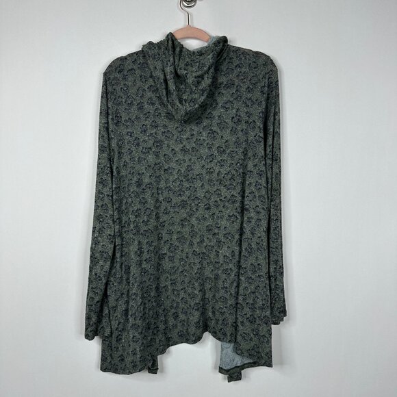2/$30 Lucky Brand Open Front Hooded Cardigan Floral Print Olive Green XL #BAG9 - Picture 4 of 9